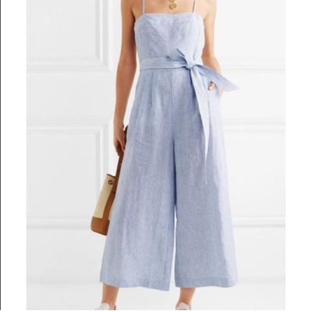 🆕 J. Crew Seersucker Jumpsuit Blue & White. Hand Pockets. Waist Tie. Size 6